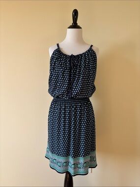 Max Studio Navy Blue Geometric Dot Sundress Size S